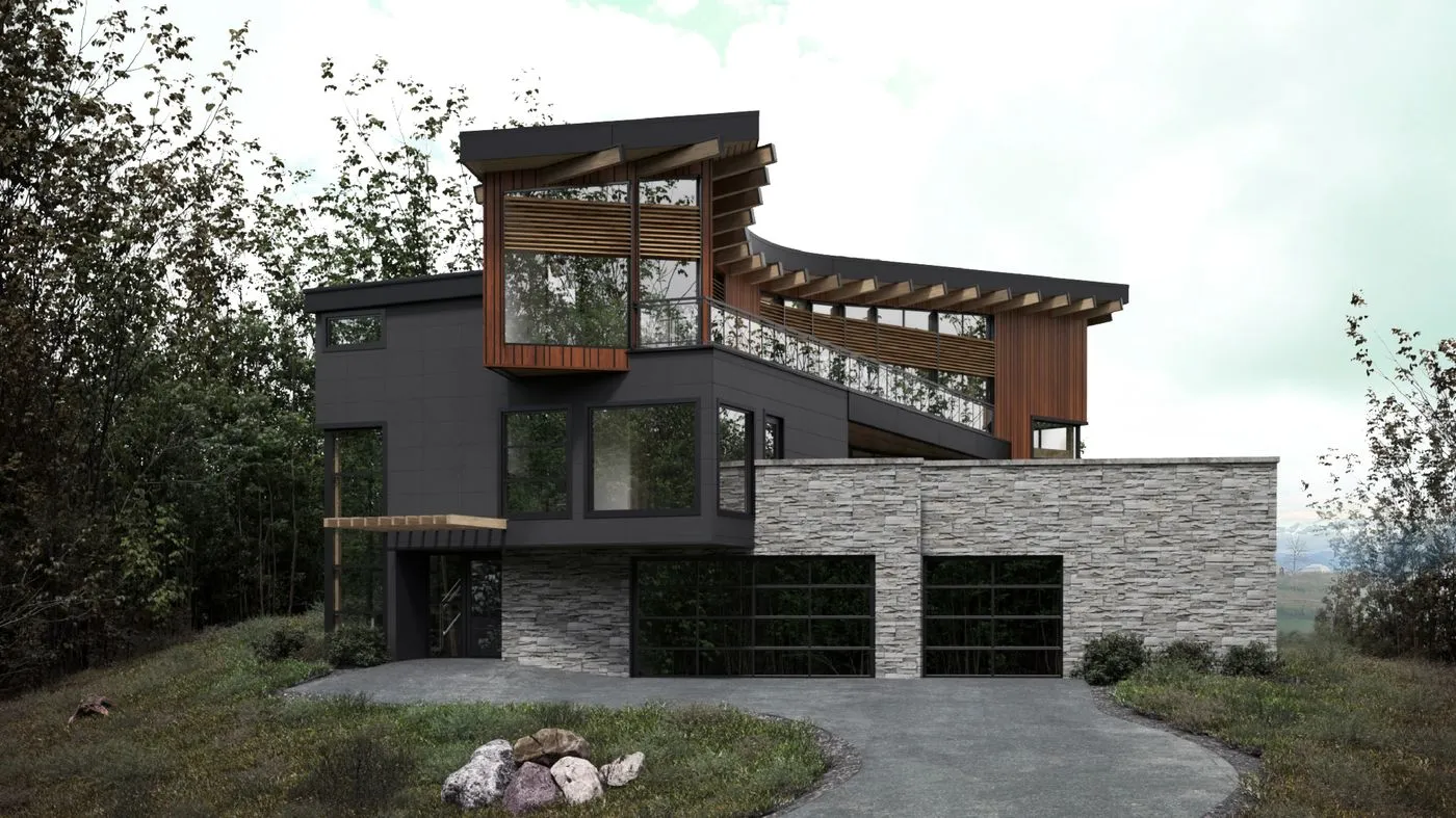 Bearspaw custom home rendering — front view