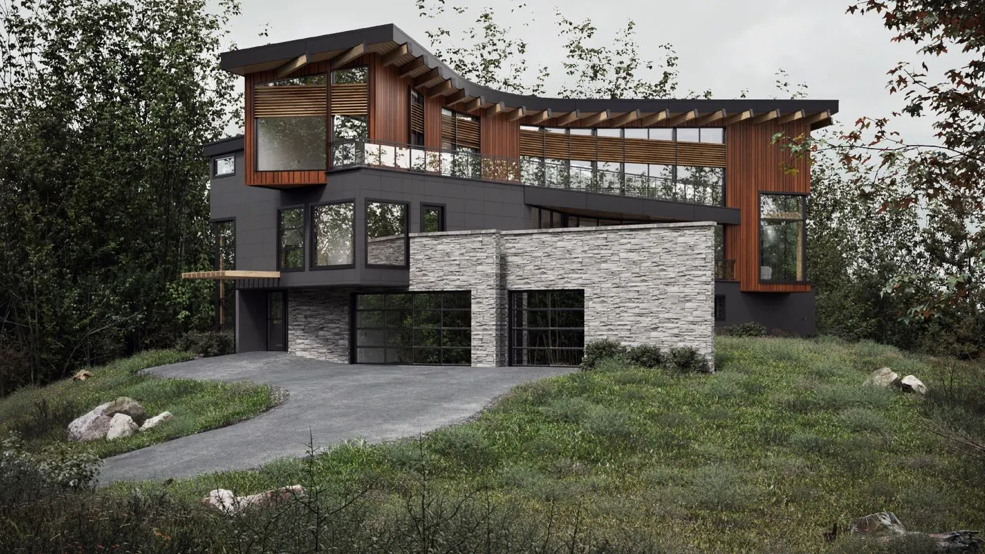 Bearspaw custom home rendering — wide front elevation