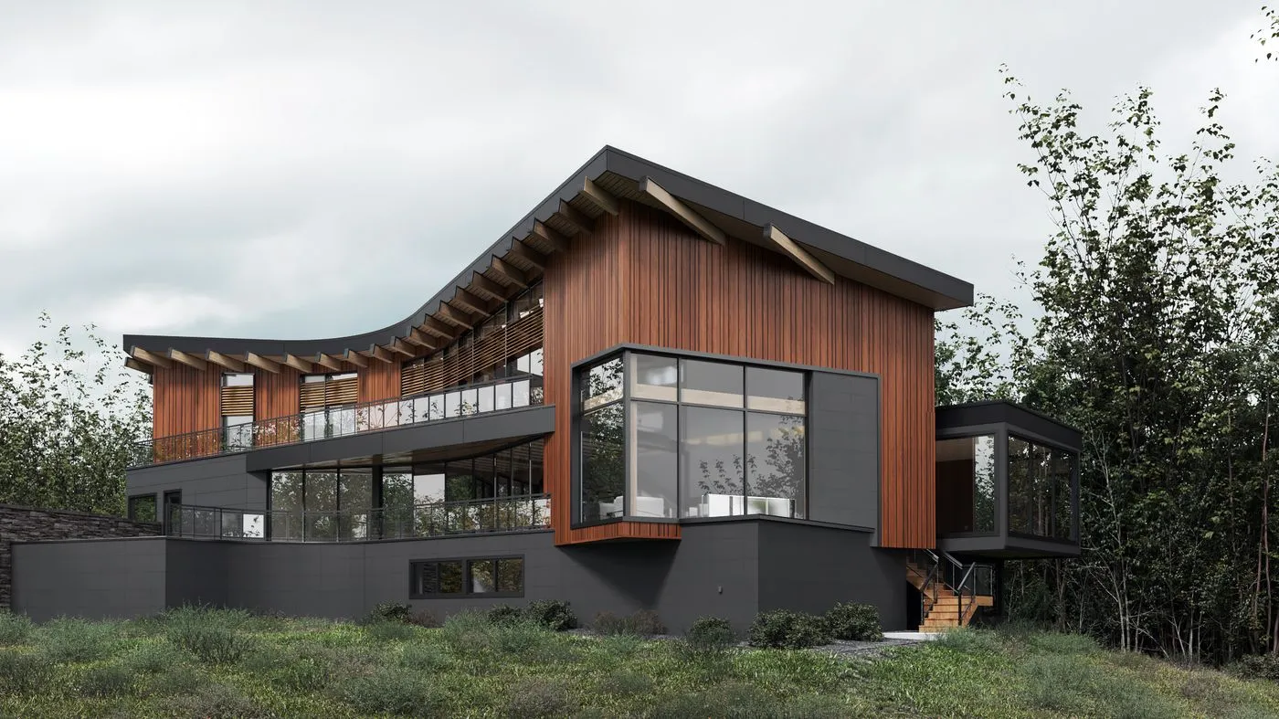 Bearspaw custom home rendering — rear elevation