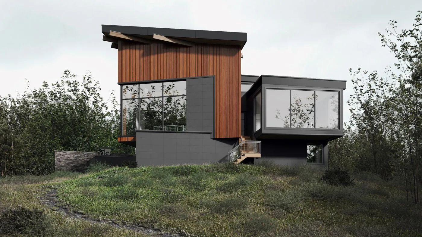 Bearspaw custom home rendering — side view