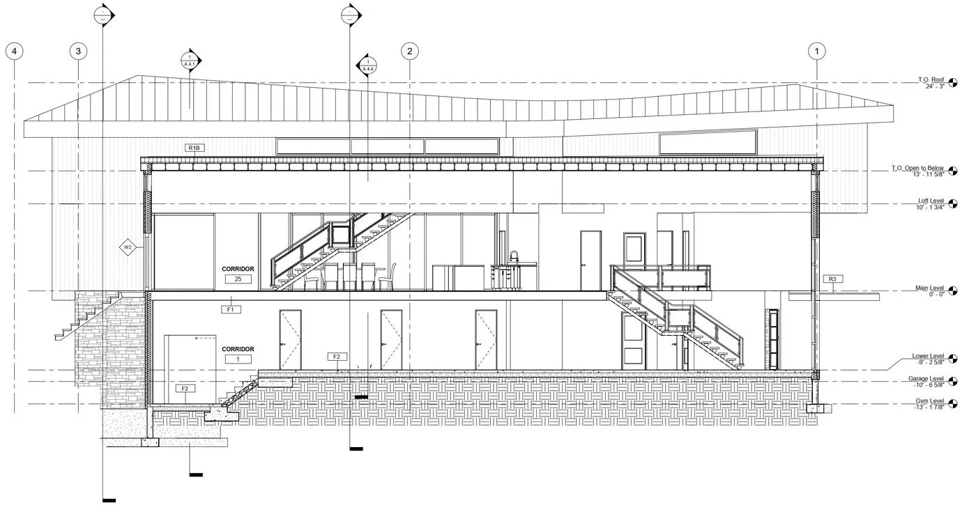 Bearspaw residence architectural section drawing — interior