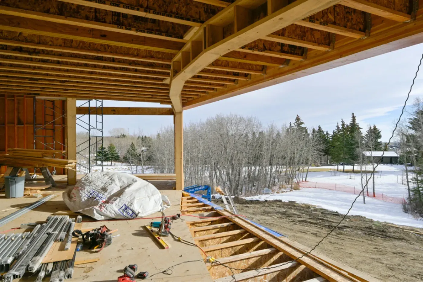 Home framing curved glulam beam interior construction tools