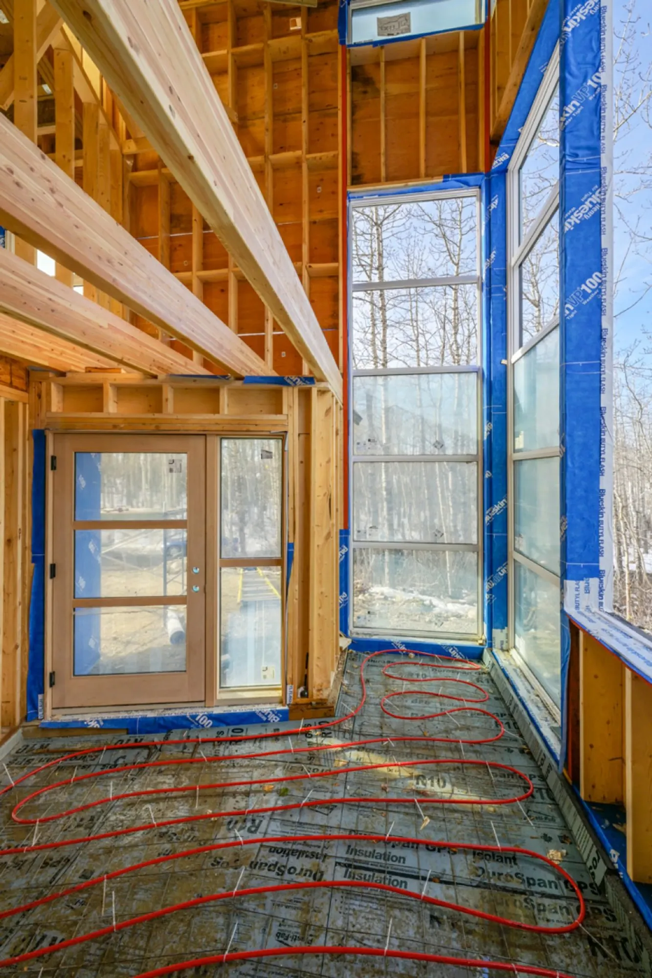 Home radiant floor heating tubing window installation framing