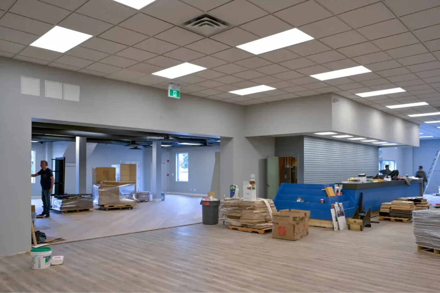 Jordans flooring interior commercial renovation workers on site